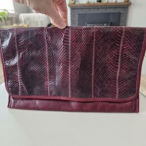 Burgundy Snakeskin Clutch